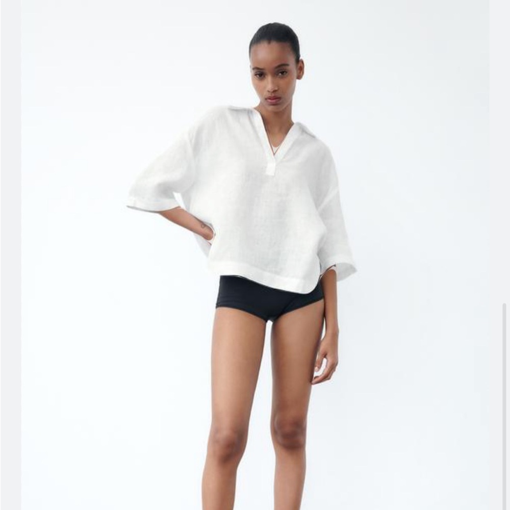 NWT ZARA WHITE LINEN CROPPED SHIRT - Picture 2 of 9